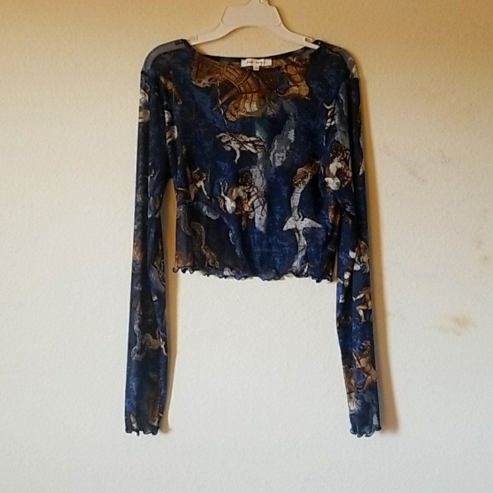 Sheer long-sleeve top with cherub and boat details